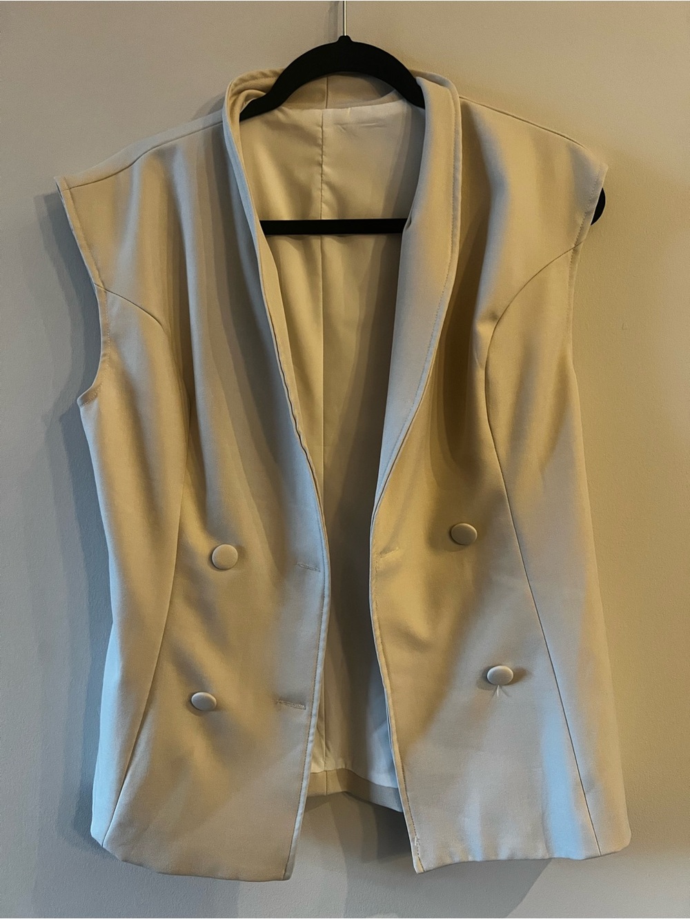 Sleeveless Double-Breasted Cream Blazer Vest